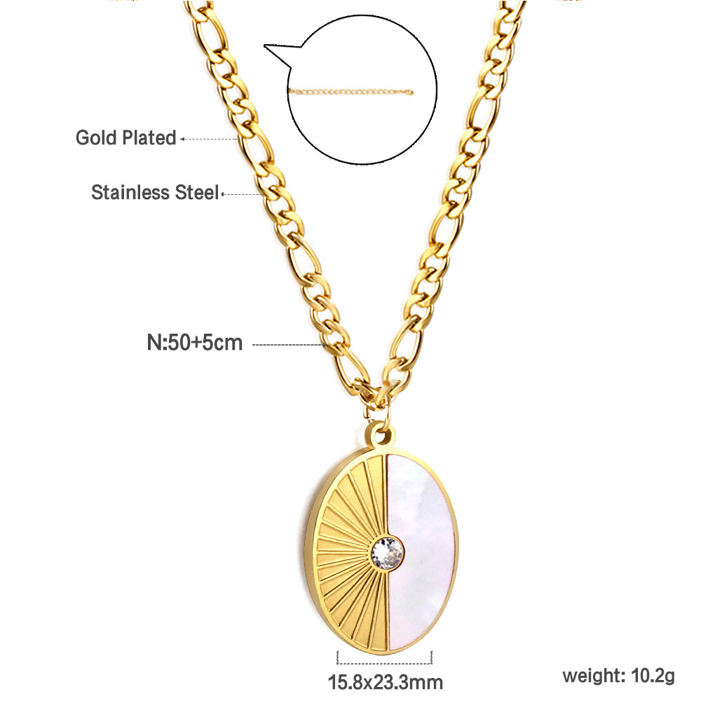 Oval with Half White Shell with Diamond Pendant Necklace 50+5cm asonjewelry