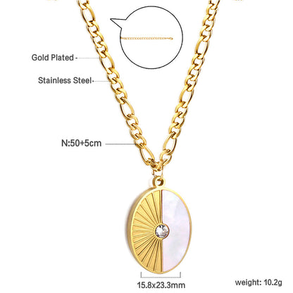 Oval with Half White Shell with Diamond Pendant Necklace 50+5cm asonjewelry