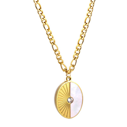 Oval with Half White Shell with Diamond Pendant Necklace 50+5cm asonjewelry