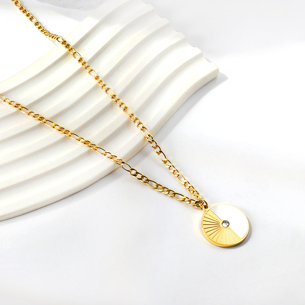 Round with Half Round White Shell with Diamond Pendant Necklace 50+5cm asonjewelry