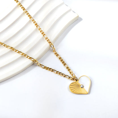 Heart with Half White Shell with Diamonds Pendant Necklace 50+5cm asonjewelry