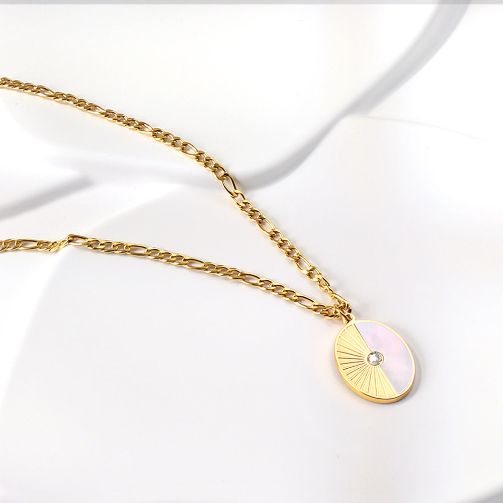 Oval with Half White Shell with Diamond Pendant Necklace 50+5cm asonjewelry