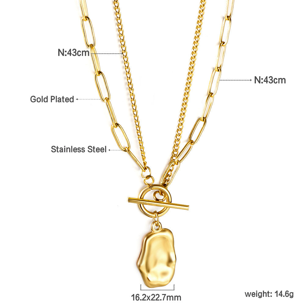 Gold Long Alien Pendant + Matching Chain Double Chain 43cm asonjewelry