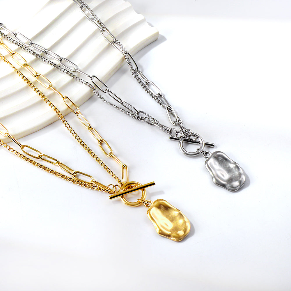 Gold Long Alien Pendant + Matching Chain Double Chain 43cm asonjewelry