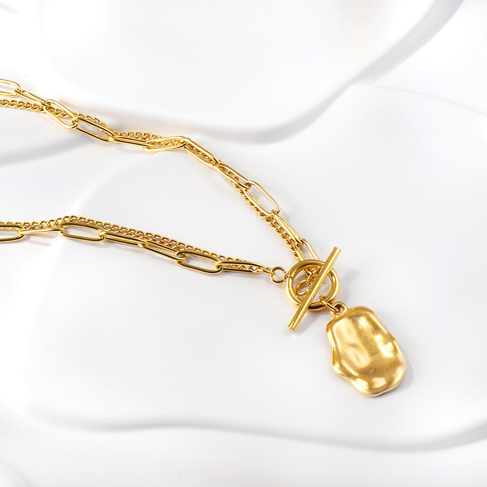 Gold Long Alien Pendant + Matching Chain Double Chain 43cm asonjewelry