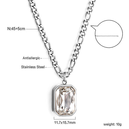 Rectangular Pendant with White Diamonds Necklace 45+5cm asonjewelry
