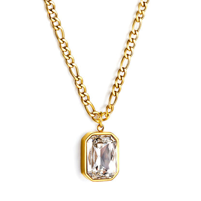 Rectangular Pendant with White Diamonds Necklace 45+5cm asonjewelry