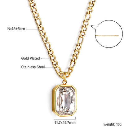 Rectangular Pendant with White Diamonds Necklace 45+5cm asonjewelry