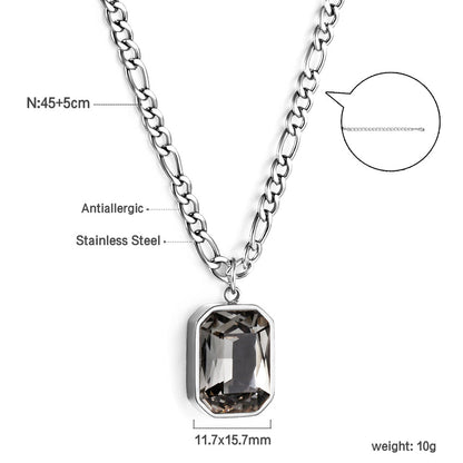 Rectangular Pendant with White Diamonds Necklace 45+5cm asonjewelry