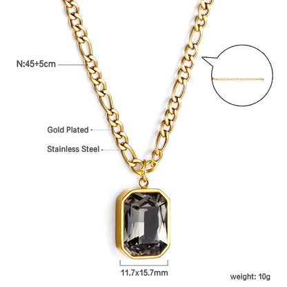 Rectangular Pendant with White Diamonds Necklace 45+5cm asonjewelry