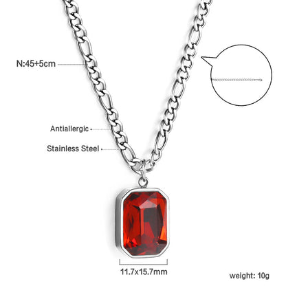Rectangular Pendant with White Diamonds Necklace 45+5cm asonjewelry