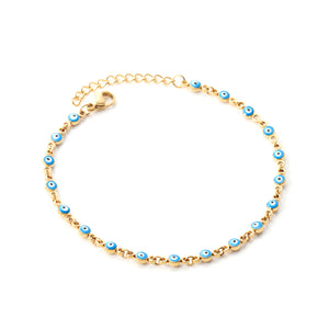Gold / Steel Blue Cat's Eye Bracelet 4mm 18+4cm