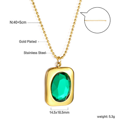 Rectangle Pendant with Green Diamonds Necklace 40+5cm asonjewelry