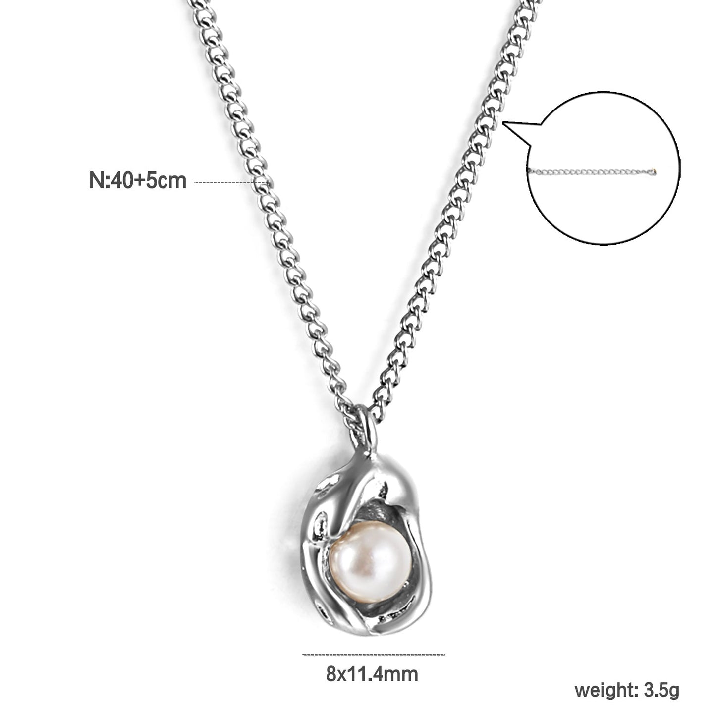 Shaped pendant with white pearl necklace 40+5cm asonjewelry