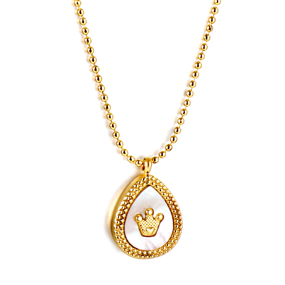 Teardrop White Shell Pendant with Crown Bead Chain Necklace 40+5cm asonjewelry