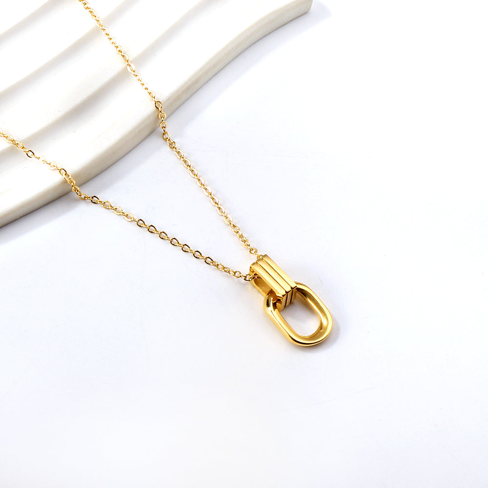 Long round frame clasp pendant necklace 40+5cm asonjewelry