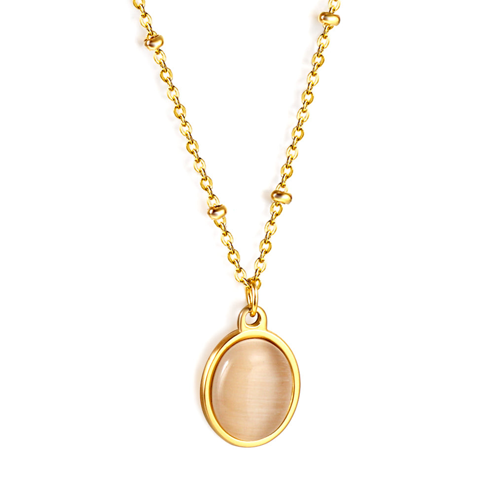 Long Round Pendant with White Zirconia Necklace 40+5cm asonjewelry