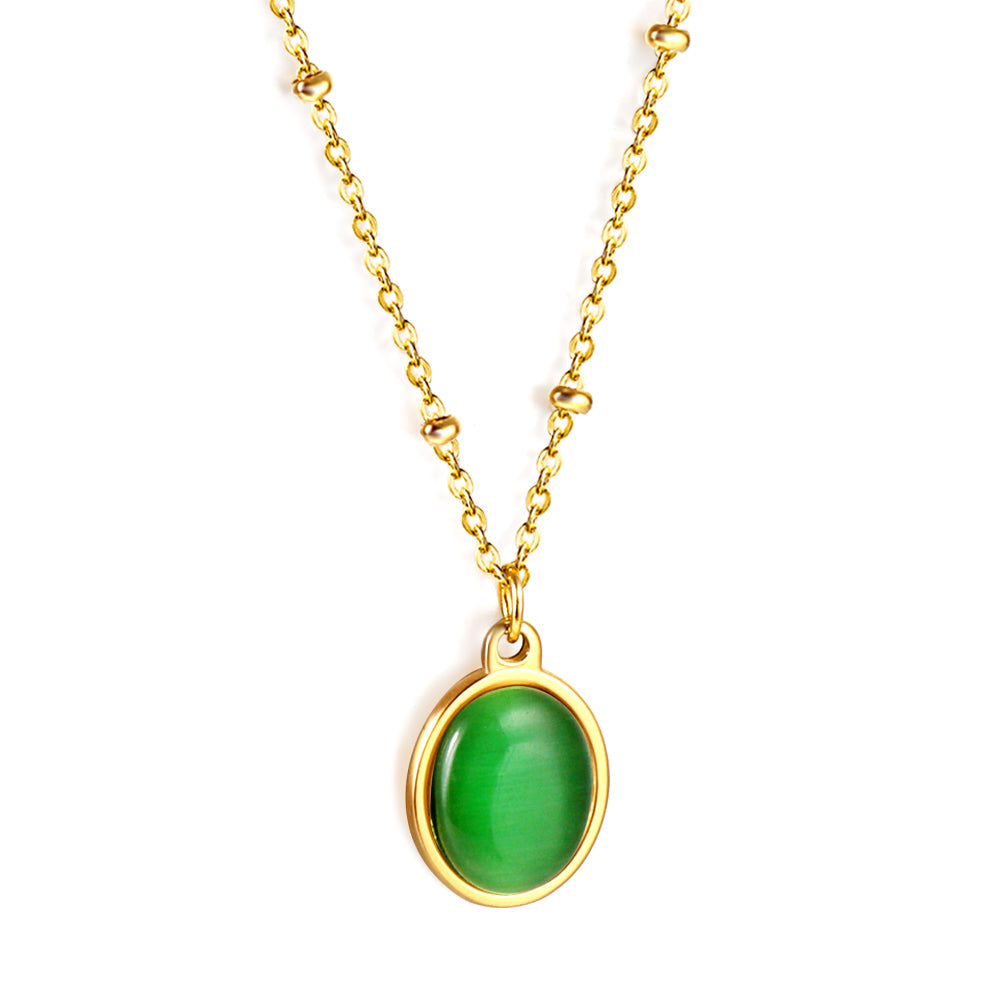 Long Round Pendant with White Zirconia Necklace 40+5cm asonjewelry