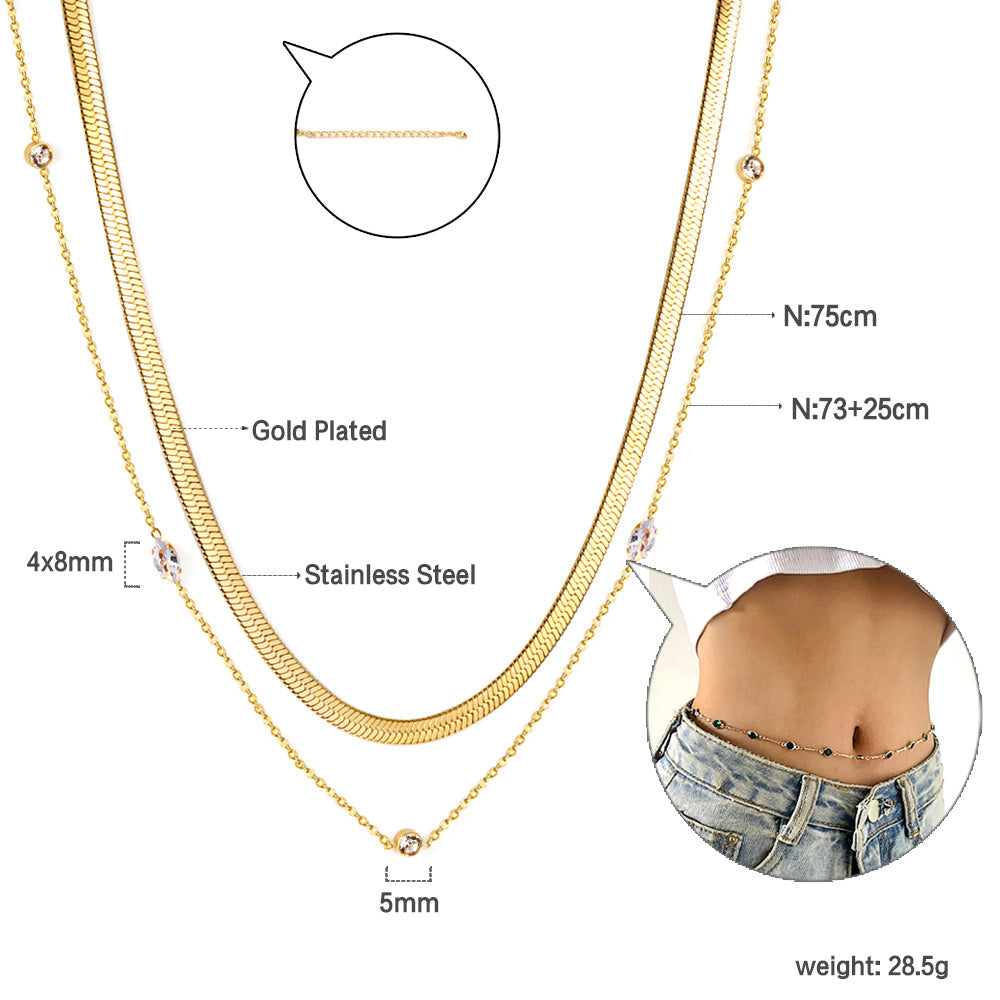 10pcs with diamond chain + matching chain double waist chain 75+73+25cm asonjewelry