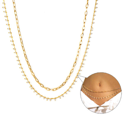 White Bead Chain + Matching Chain Double Waist Chain 75+74+25cm asonjewelry