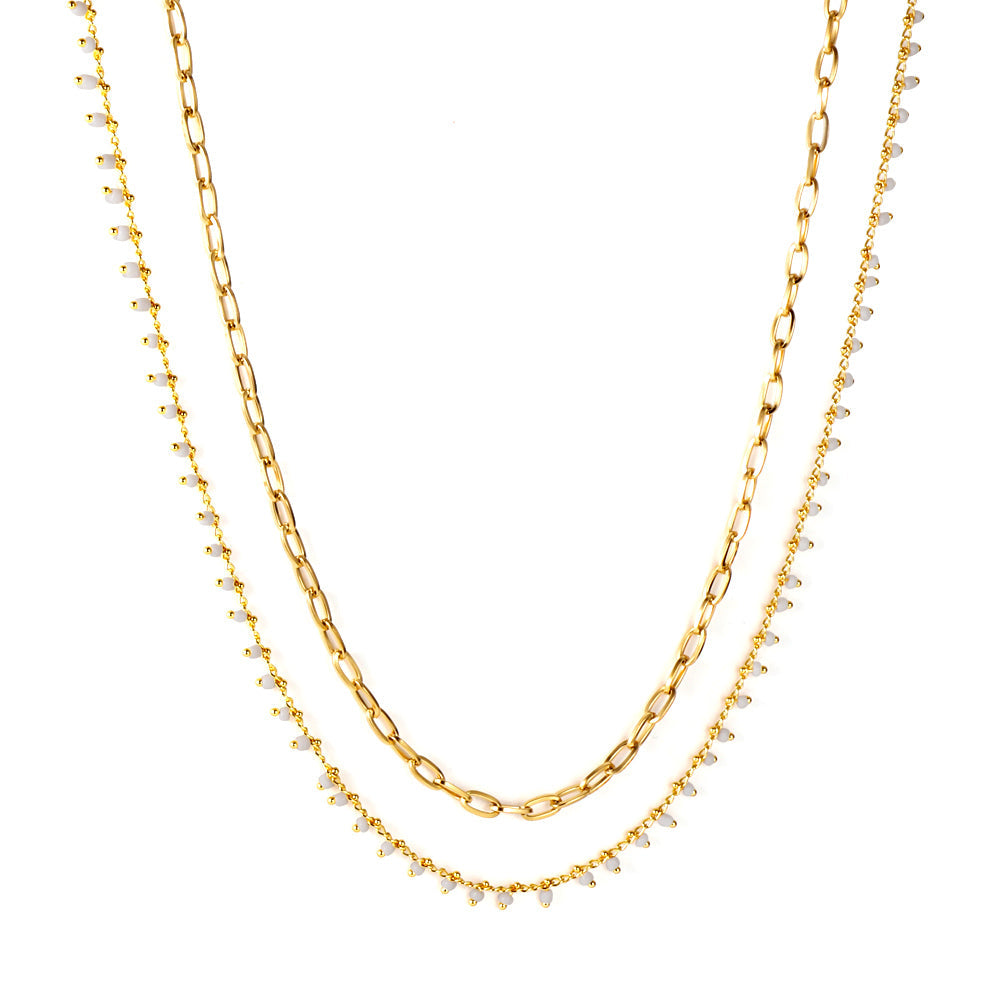 White Bead Chain + Matching Chain Double Waist Chain 75+74+25cm asonjewelry