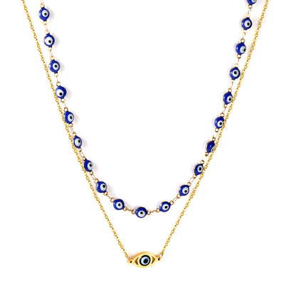 54 blue cat's eye chain + blue eye pendant double waist chain 80+75+25cm asonjewelry