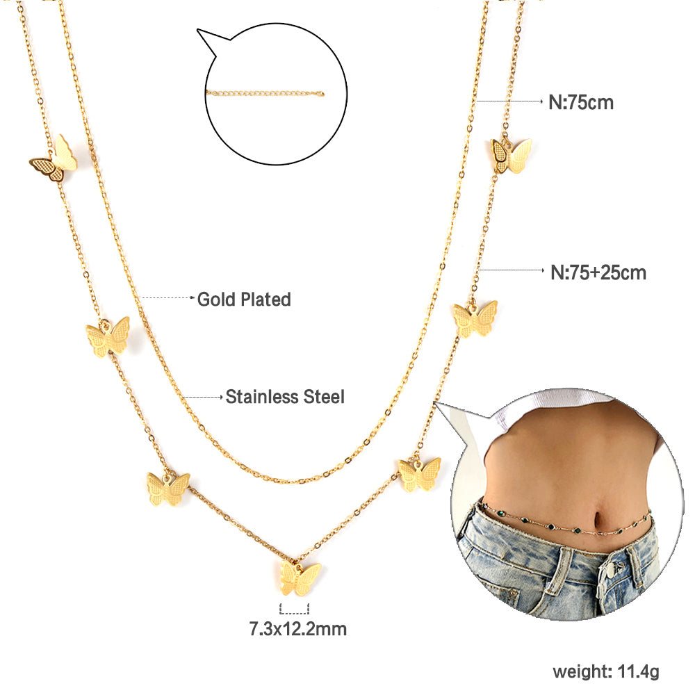 7 Butterfly Accessories Chain + Matching Chain Double Waist Chain 75+75+25cm asonjewelry
