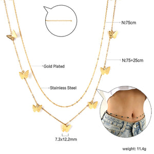 7 Butterfly Accessories Chain + Matching Chain Double Waist Chain 75+75+25cm