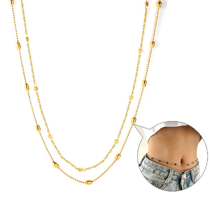 20 oval steel balls + matching chain double waist chain 80+75+25cm asonjewelry
