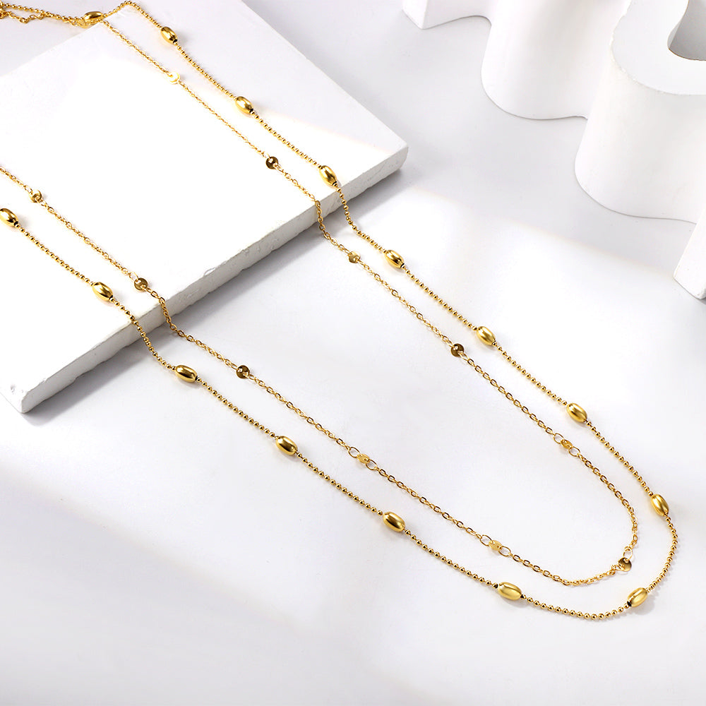 20 oval steel balls + matching chain double waist chain 80+75+25cm asonjewelry