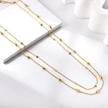 20 oval steel balls + matching chain double waist chain 80+75+25cm asonjewelry