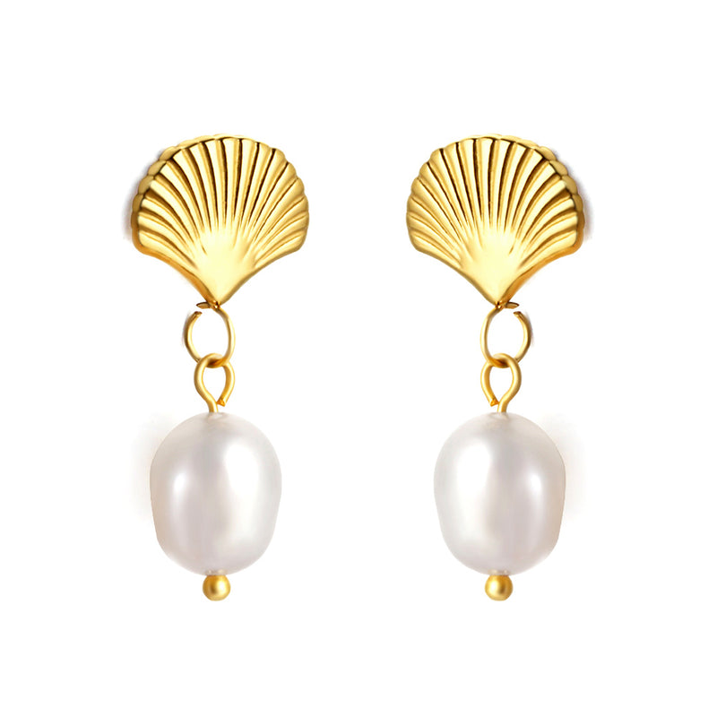 Boucles d'Oreilles Éventail + Perle Blanche