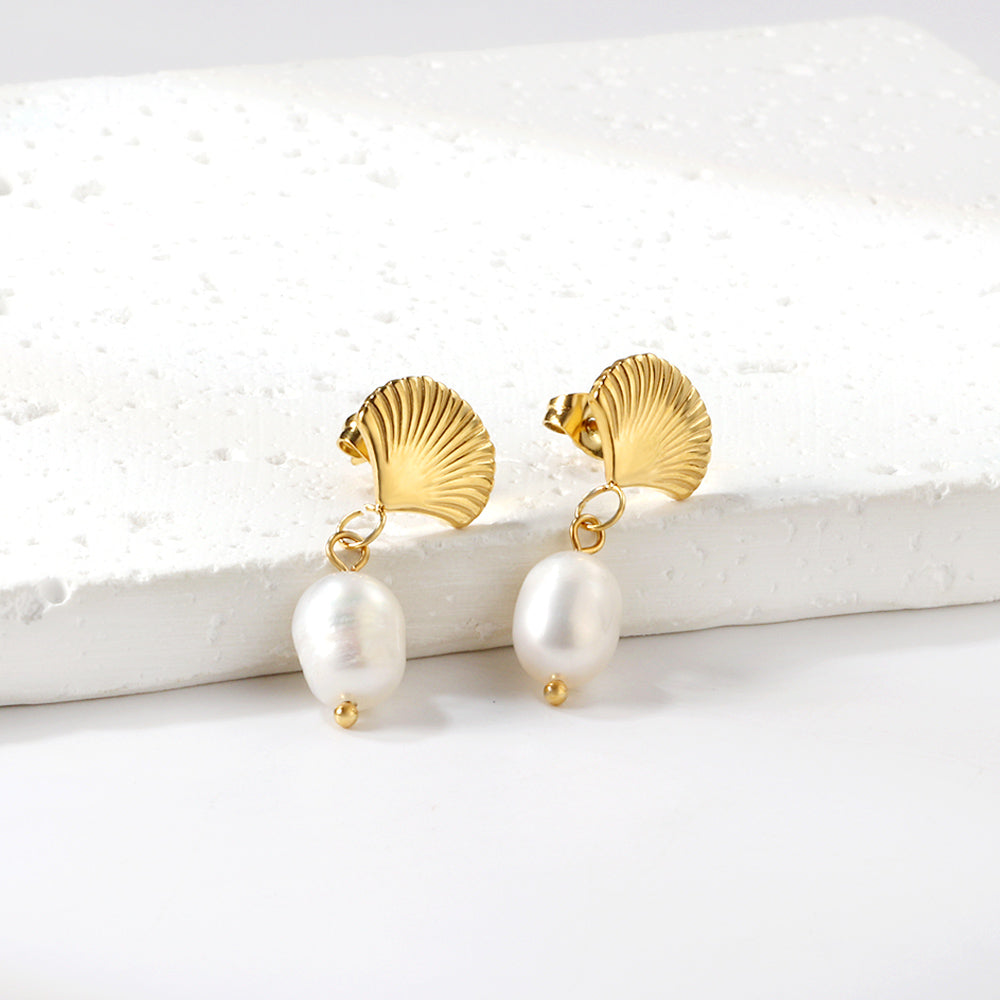 Fan + White Pearl Earrings asonjewelry
