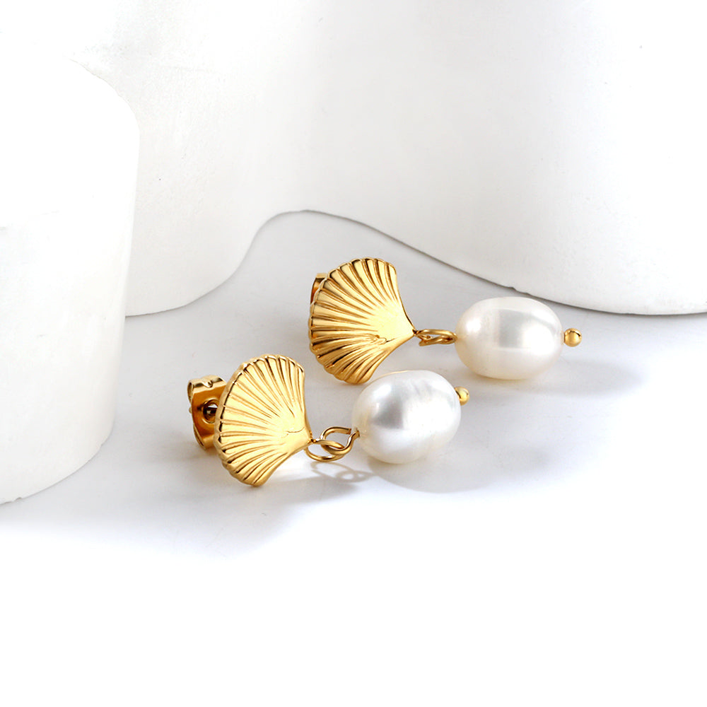 Fan + White Pearl Earrings asonjewelry