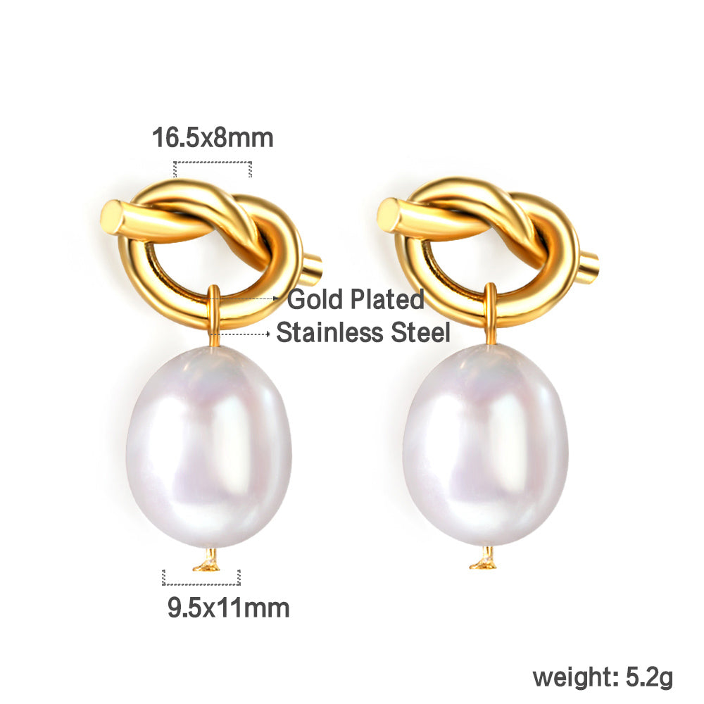 Rope Knot + White Pearl Stud Earrings asonjewelry