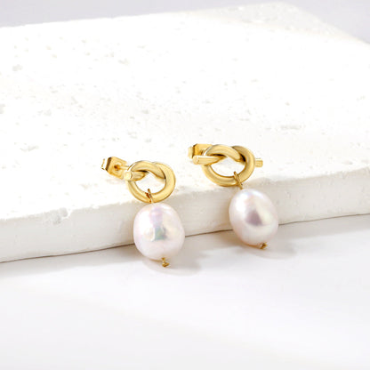 Rope Knot + White Pearl Stud Earrings asonjewelry