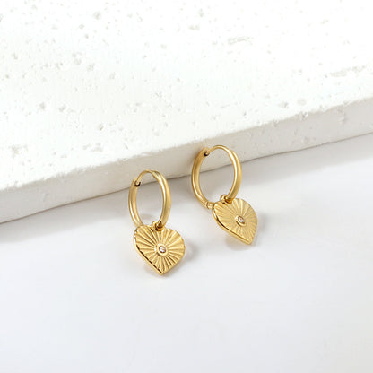 7x13mm Circle with Heart White Diamond Stud Earrings asonjewelry