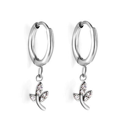 1.6x10mm circle with leaf white diamond stud earrings asonjewelry