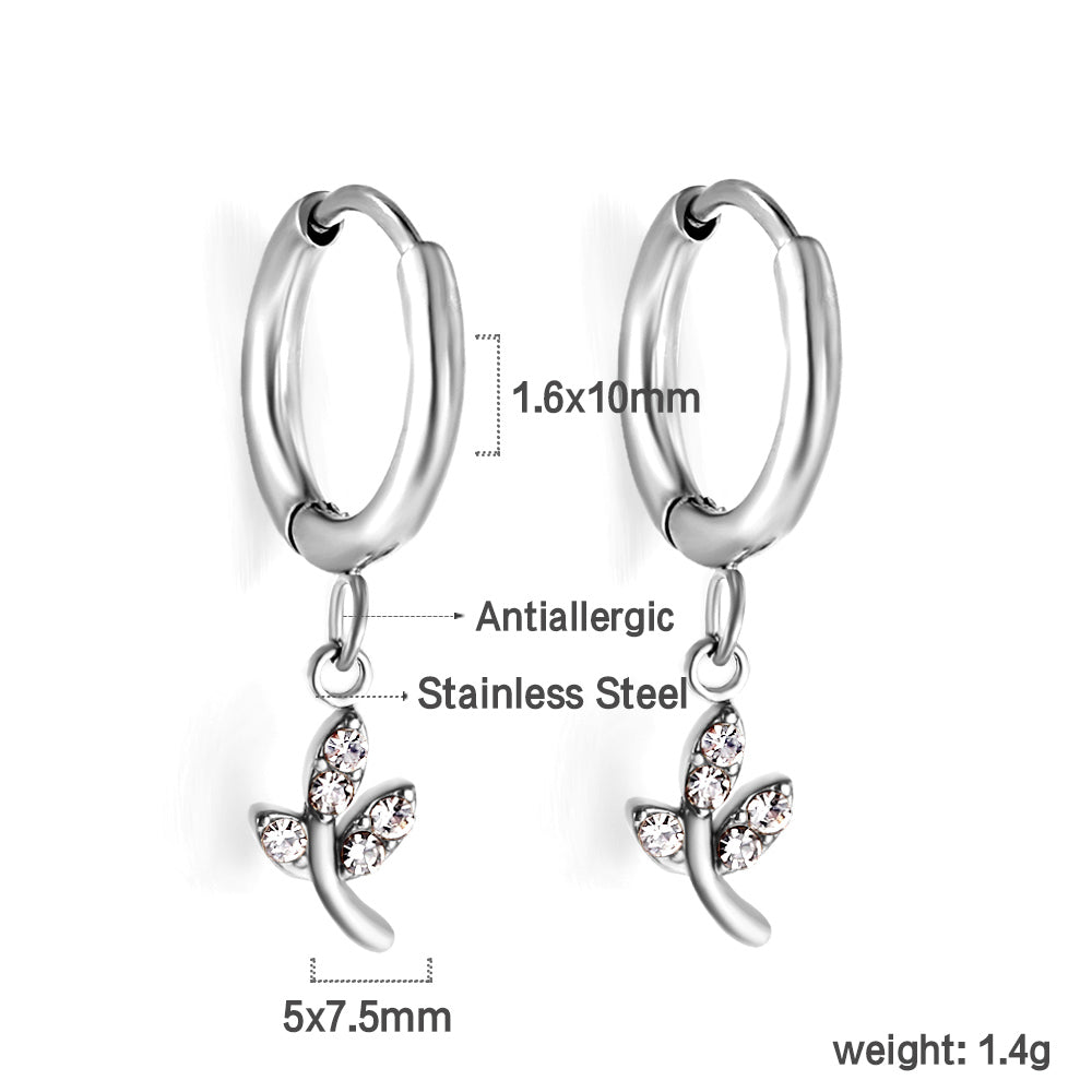 1.6x10mm circle with leaf white diamond stud earrings asonjewelry