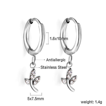 1.6x10mm circle with leaf white diamond stud earrings asonjewelry