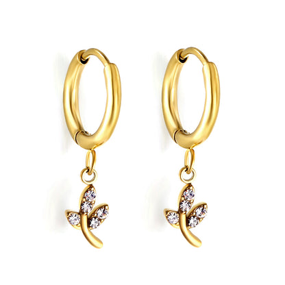 1.6x10mm circle with leaf white diamond stud earrings asonjewelry