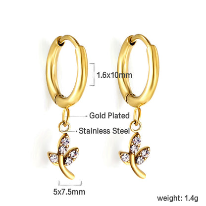 1.6x10mm circle with leaf white diamond stud earrings asonjewelry