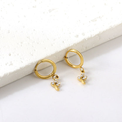 1.6x10mm circle with leaf white diamond stud earrings asonjewelry