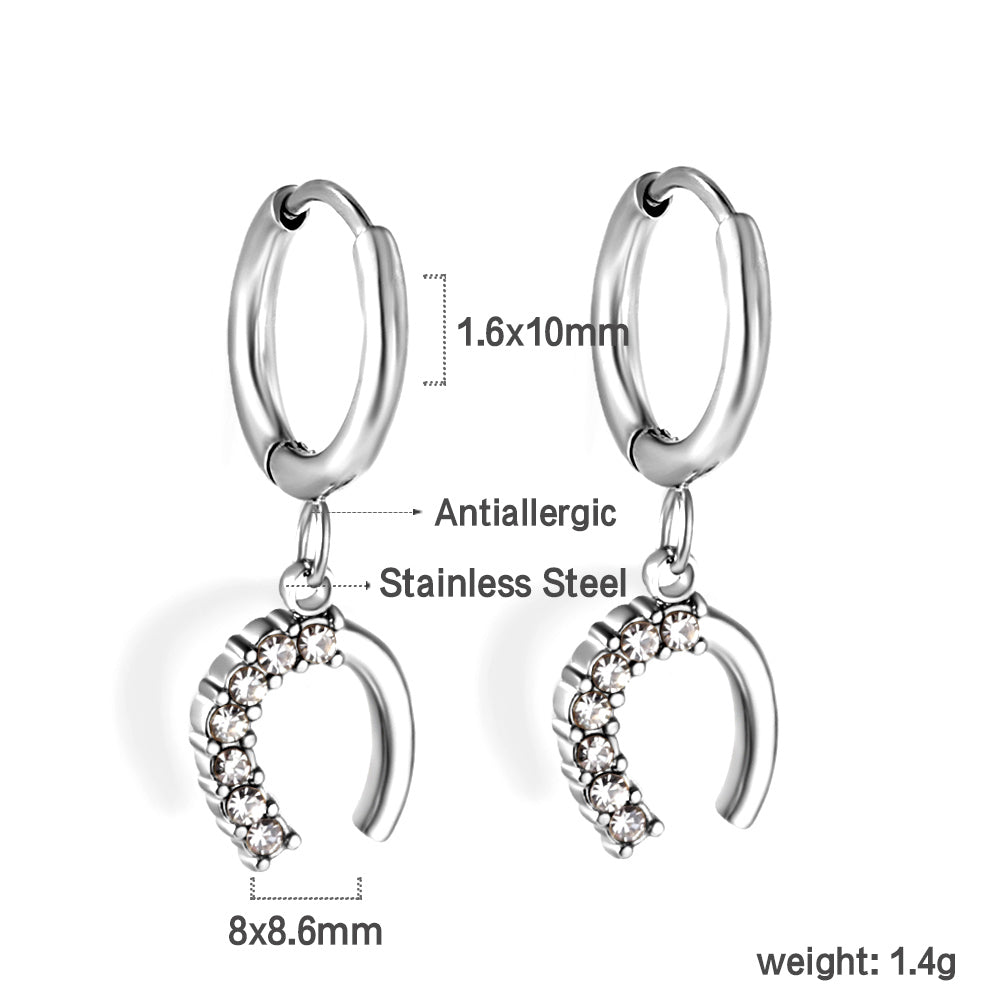 1.6x10mm circle with U-shaped white diamond stud earrings asonjewelry