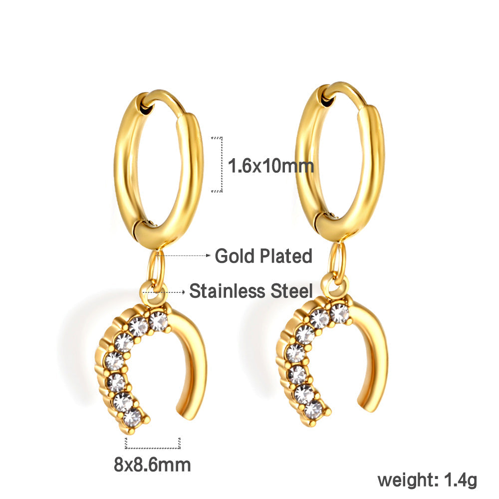 1.6x10mm circle with U-shaped white diamond stud earrings asonjewelry