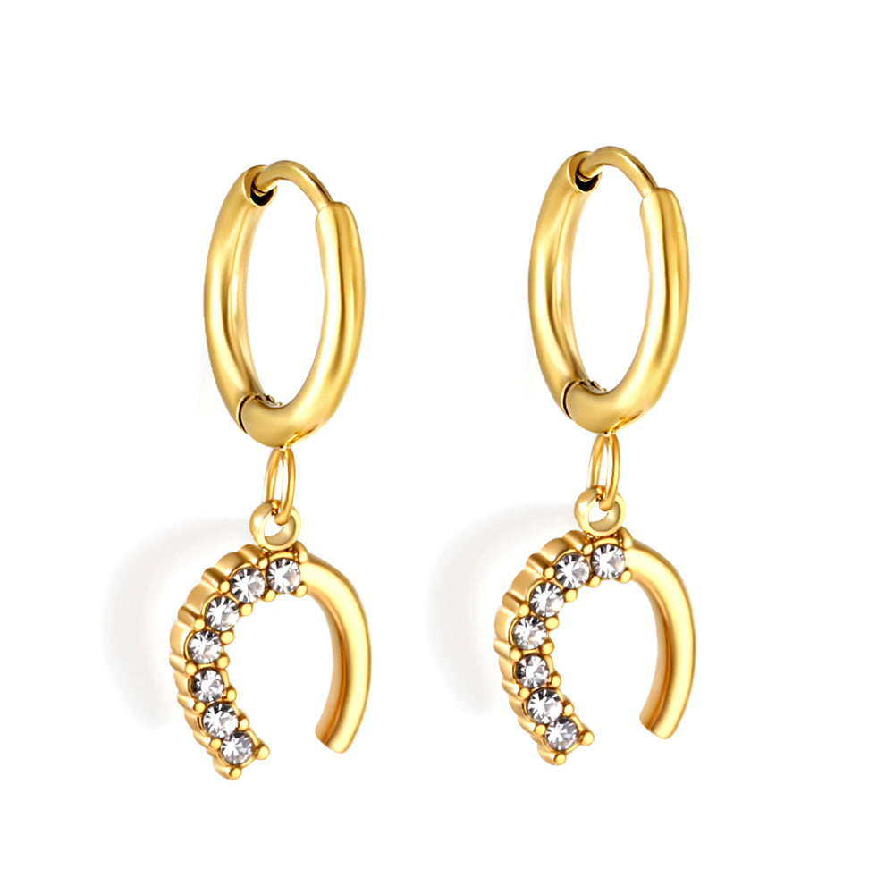 1.6x10mm circle with U-shaped white diamond stud earrings asonjewelry