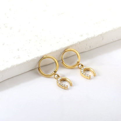 1.6x10mm circle with U-shaped white diamond stud earrings asonjewelry