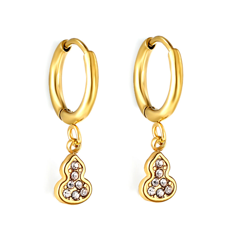 1.6x10mm circle with gourd white diamond stud earrings asonjewelry