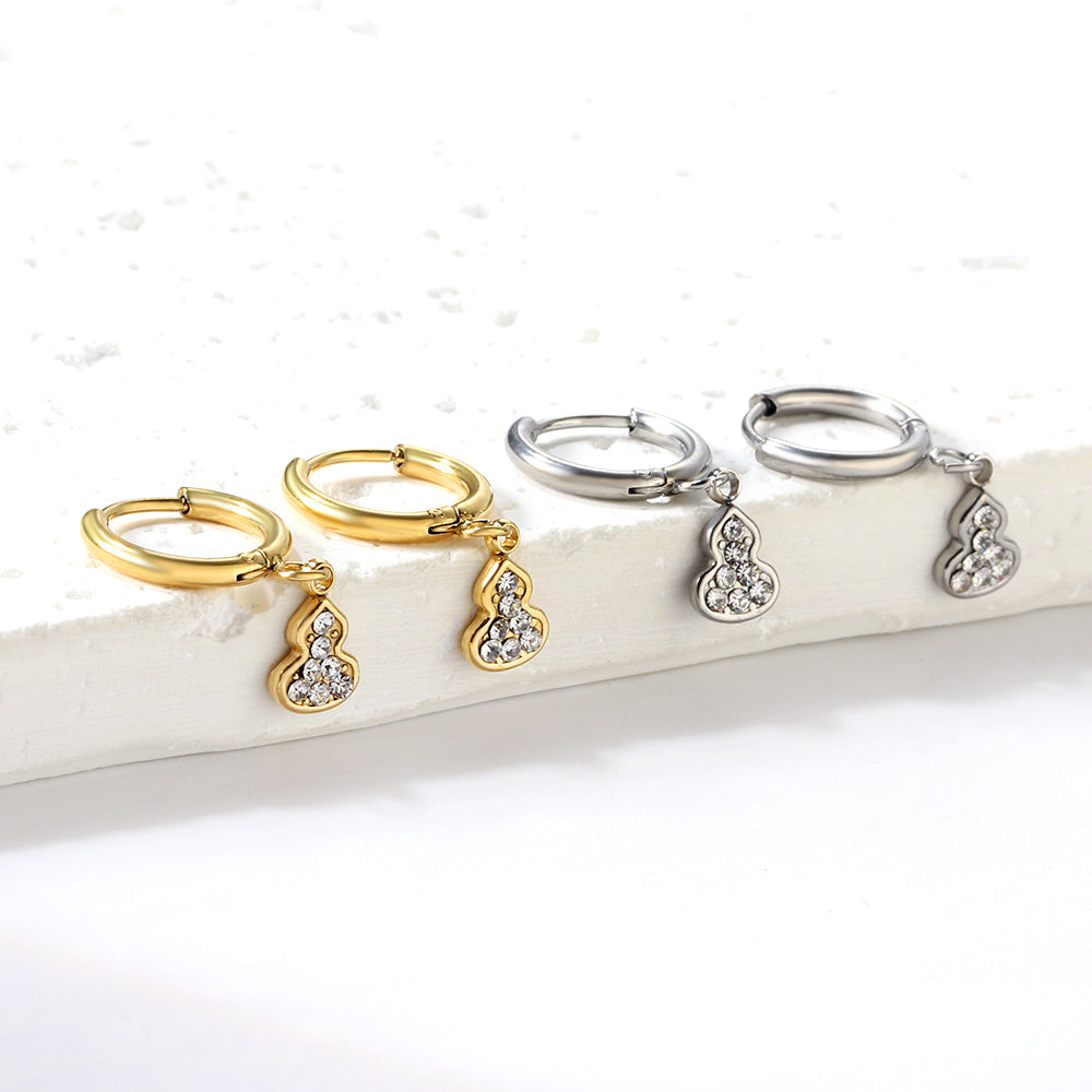 1.6x10mm circle with gourd white diamond stud earrings asonjewelry