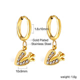 1.6x10mm Circle with Heart Crown White Diamond Stud Earrings